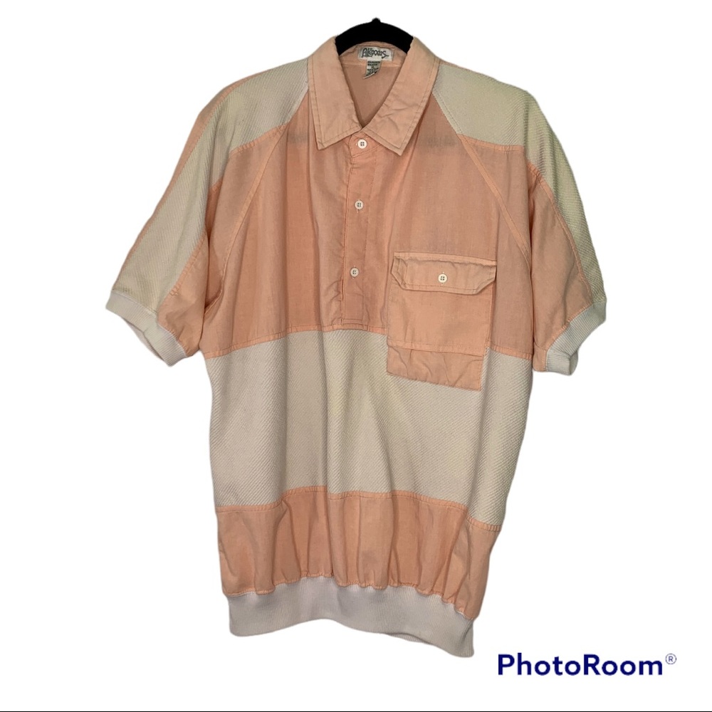 Mens short sleeve vintage pink and white shirt